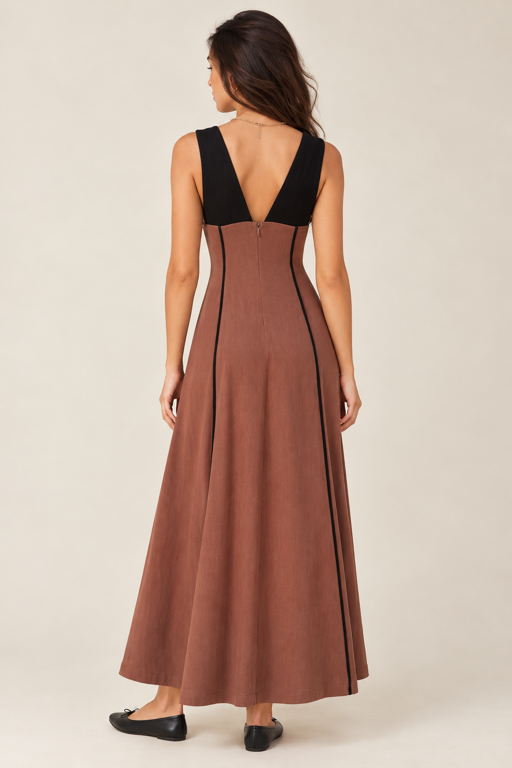 The Soraya Brown Contrast Piping Dress