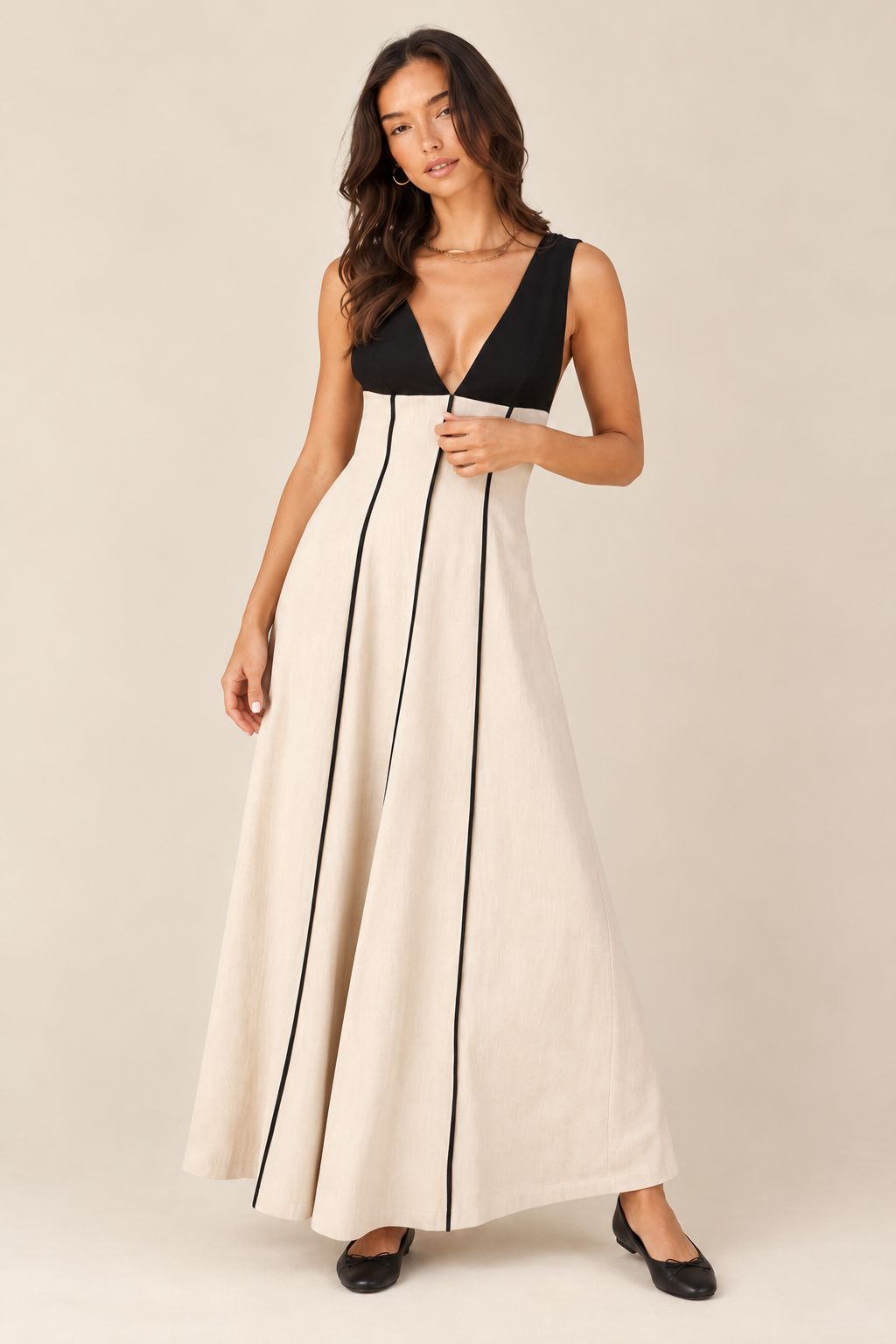 The Soraya Natural Contrast Piping Dress