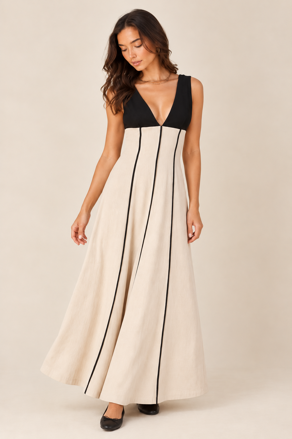 The Soraya Natural Contrast Piping Dress