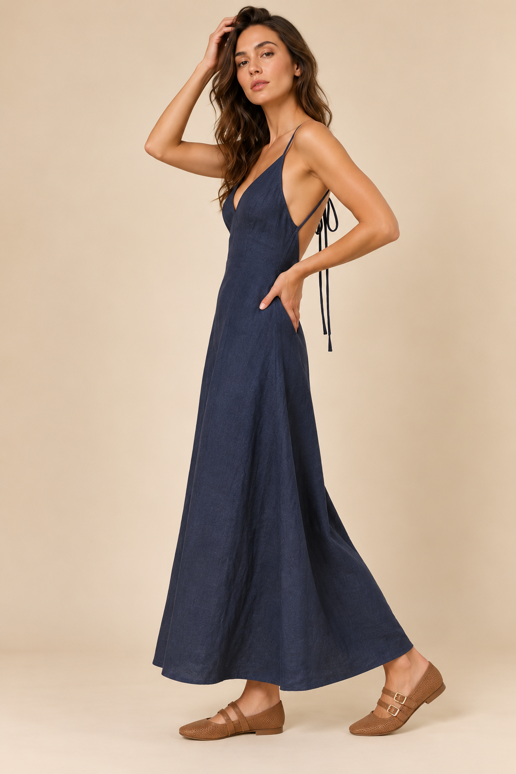 The Selma Navy Open Back Dress