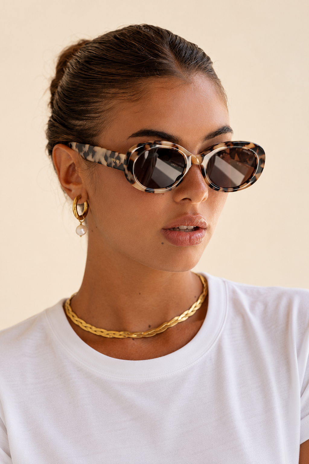 The Aria Milky Tortoise Acetate Oval Sunglasses