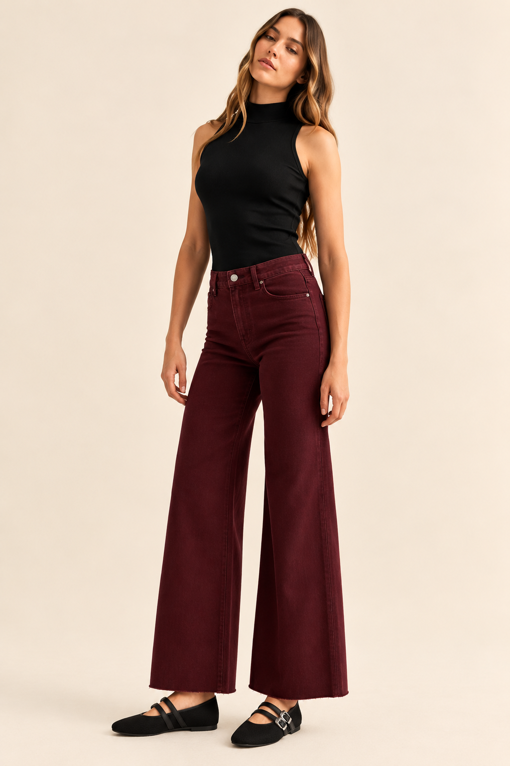 The Paola Black Cherry A-Line Jeans