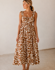 The Ariadne Brown Foliage Midi Dress
