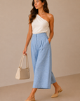 The Marta Blue Linen Cropped Pants