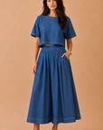 The India Cropped Denim Top + Midi Skirt Set - Sold Separately