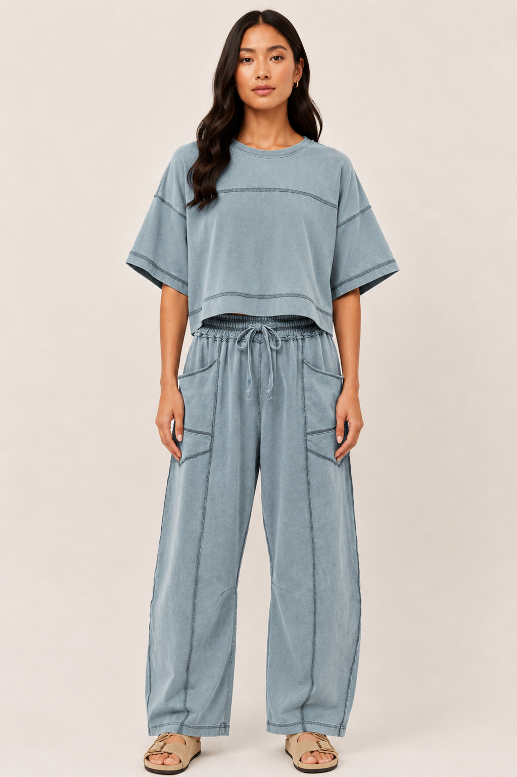 The Neve Distressed Top + Pant Set - Sold Separately
