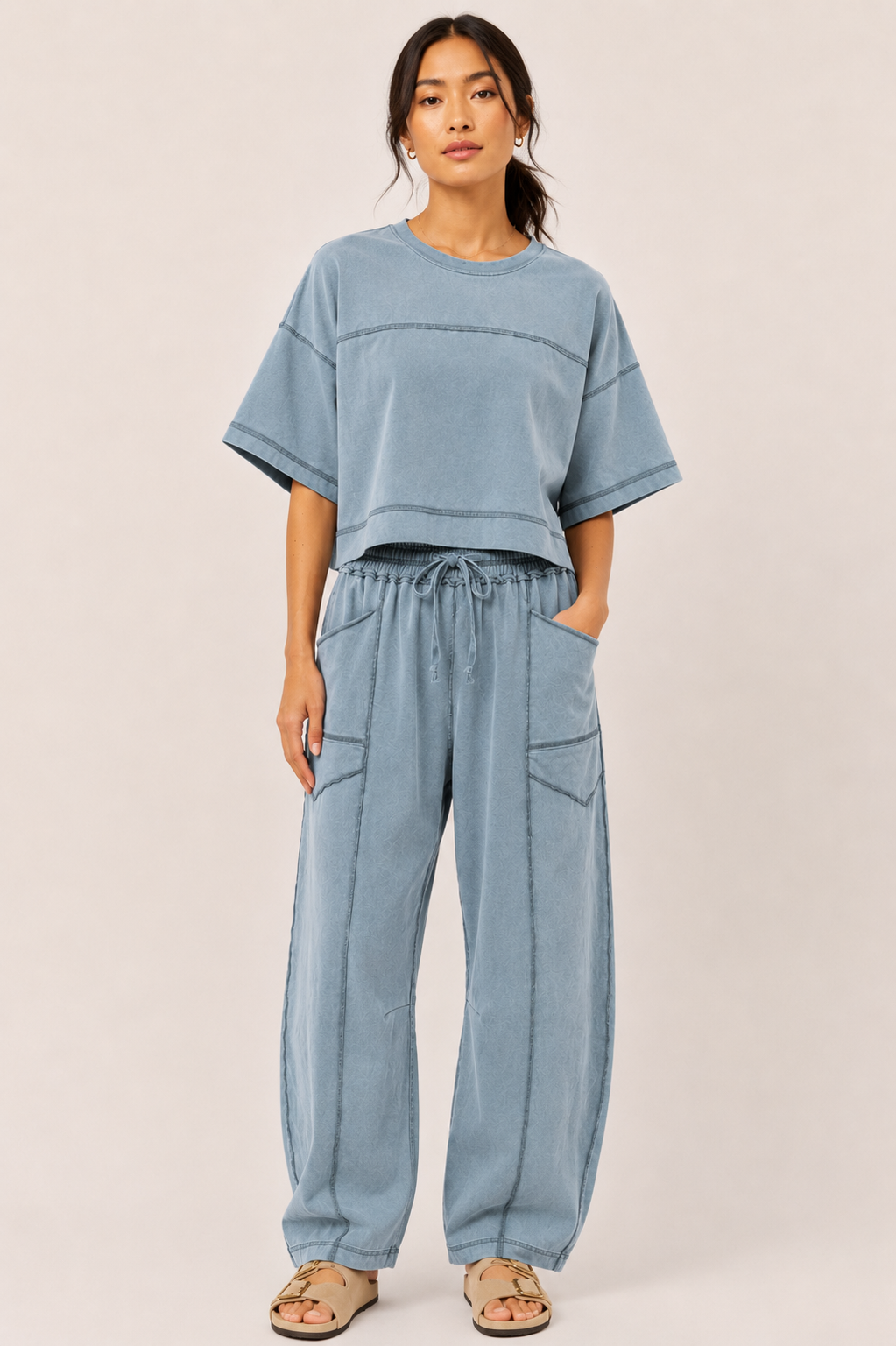 The Neve Distressed Top + Pant Set - Sold Separately