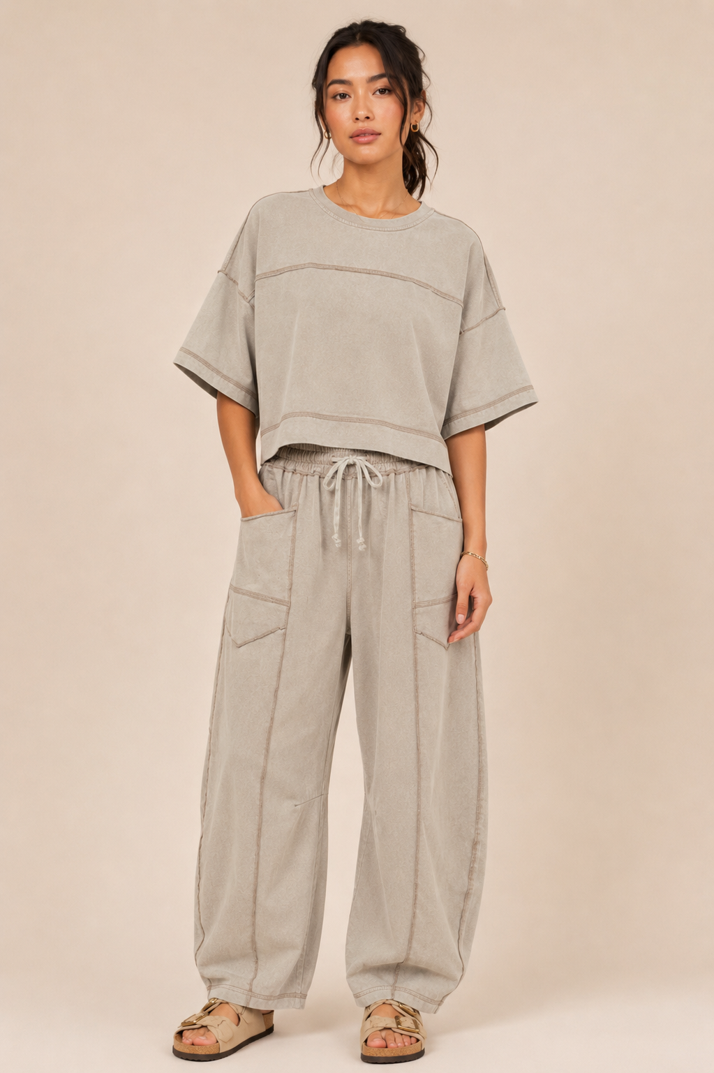 The Neve Distressed Top + Pant Set - Sold Separately