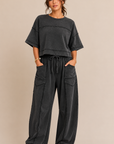 The Neve Washed Black Distressed Top + Pant Set - Sold Separately
