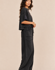 The Neve Washed Black Distressed Top + Pant Set - Sold Separately