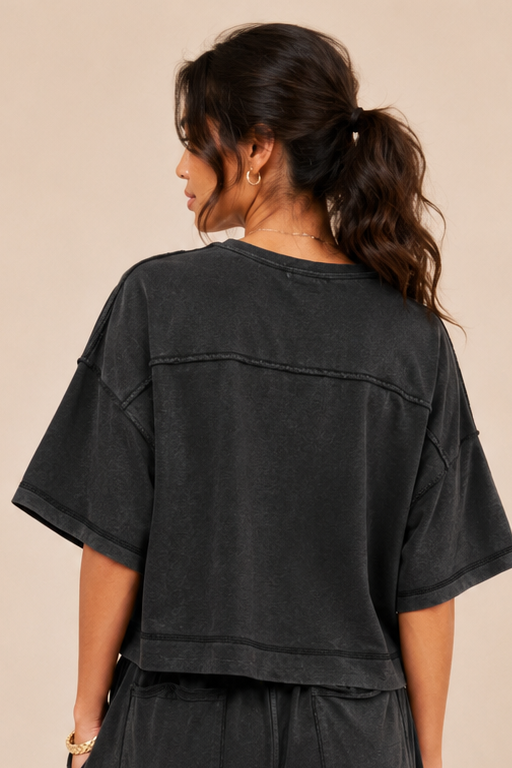 The Neve Washed Black Distressed Top + Pant Set - Sold Separately