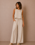 The Cara Natural Side Tie Top + Pant Set - Sold Separately