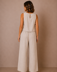 The Cara Natural Side Tie Top + Pant Set - Sold Separately