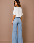 The Maeve Light Denim Patch Pocket Wide Leg Flare Jeans