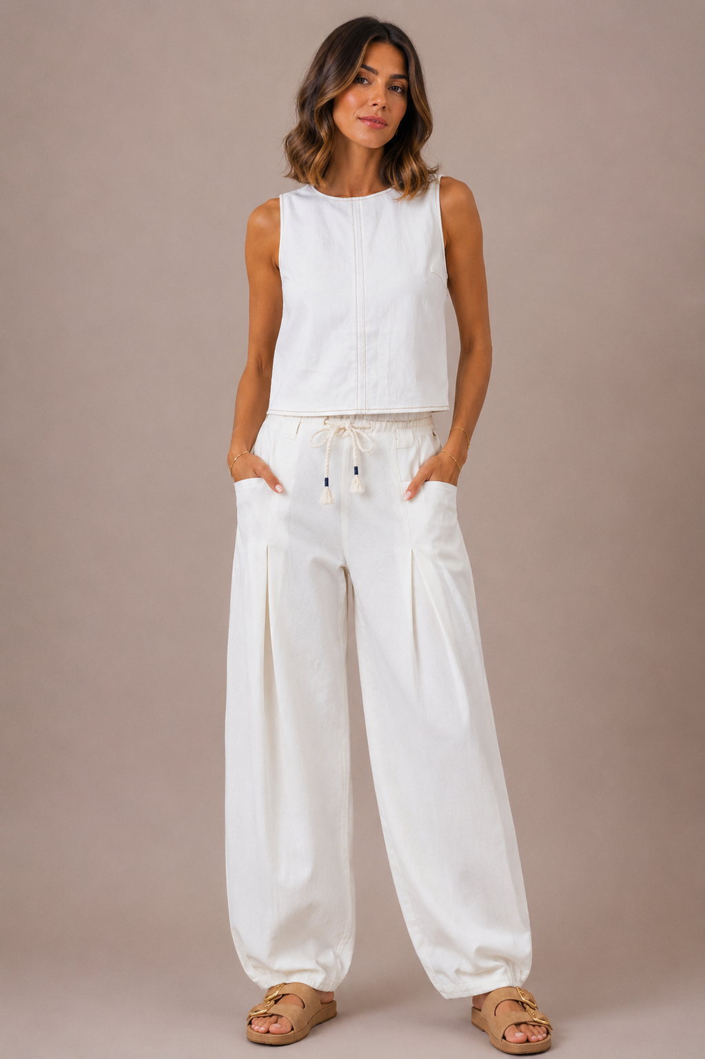 The Reeve Ivory Pleated Barrel Pants