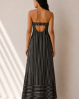The Romelle Black Striped Strapless Dress