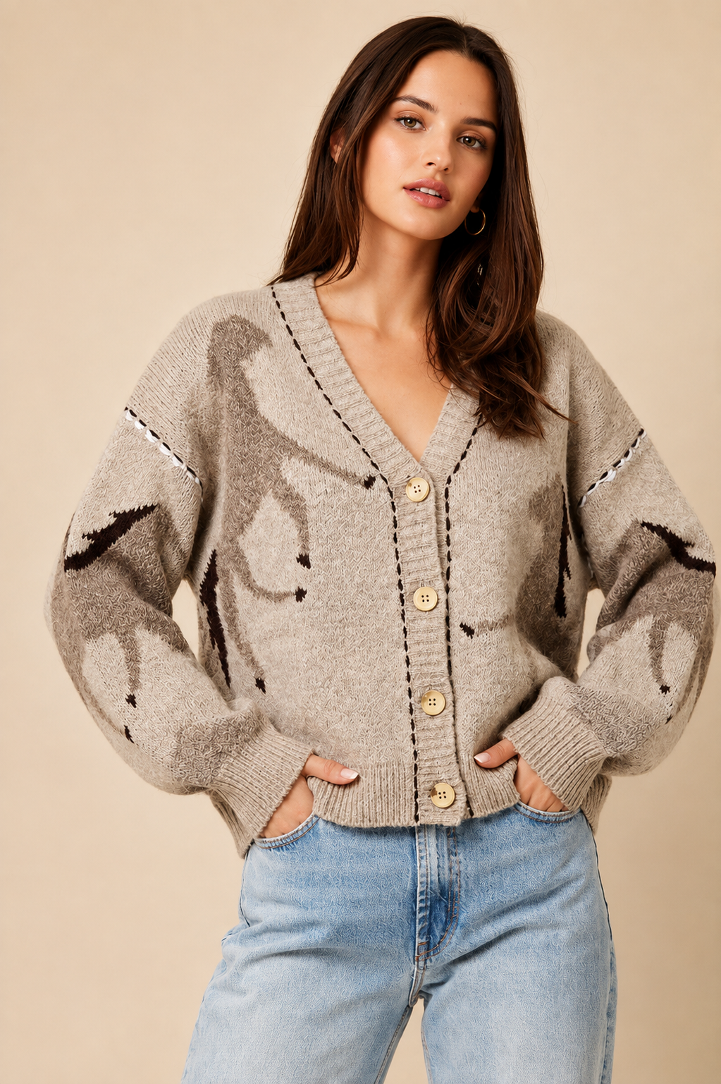 The Harper Oatmeal Horse Cardigan
