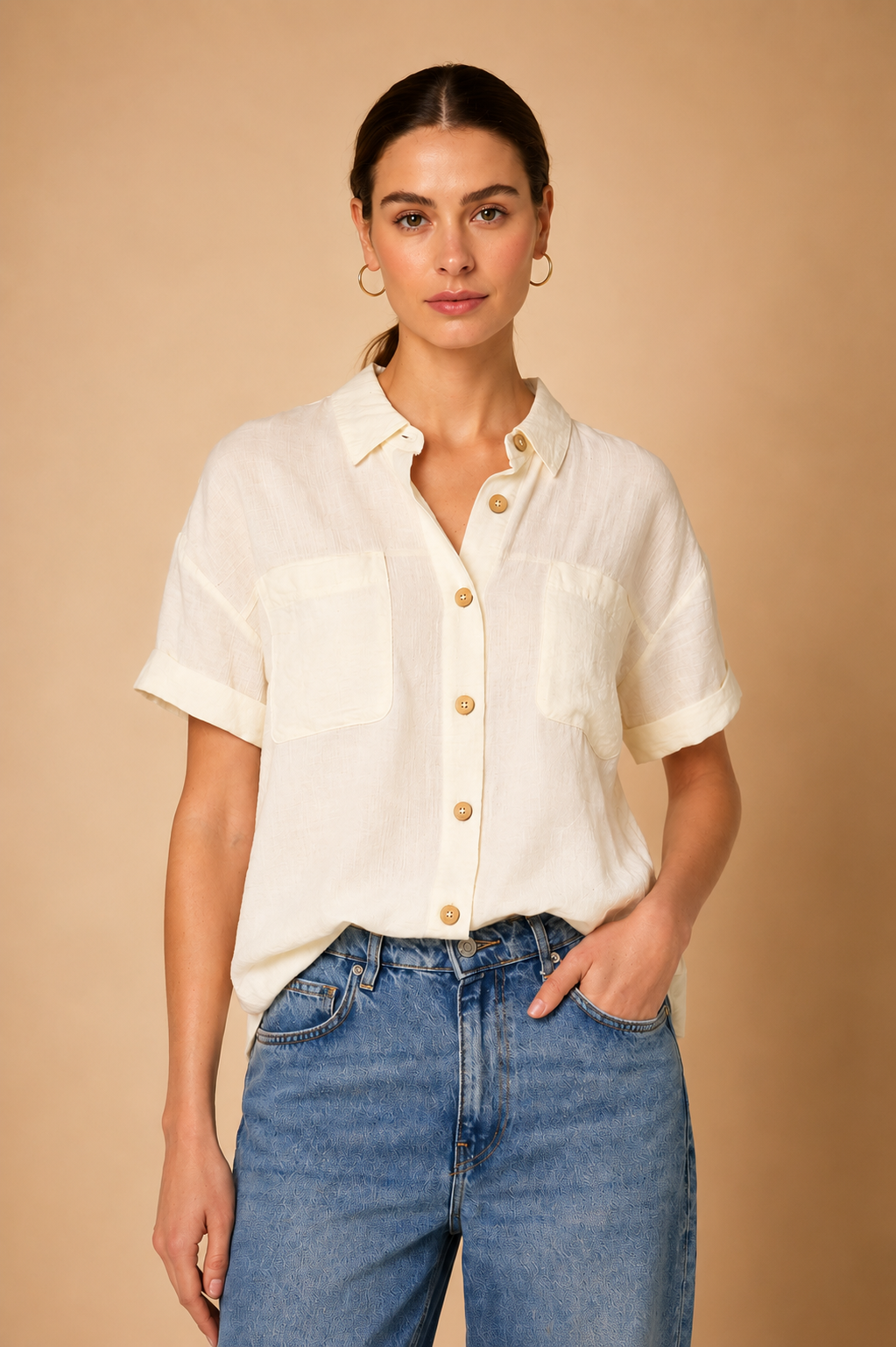 The Demi Ivory Button Down Shirt