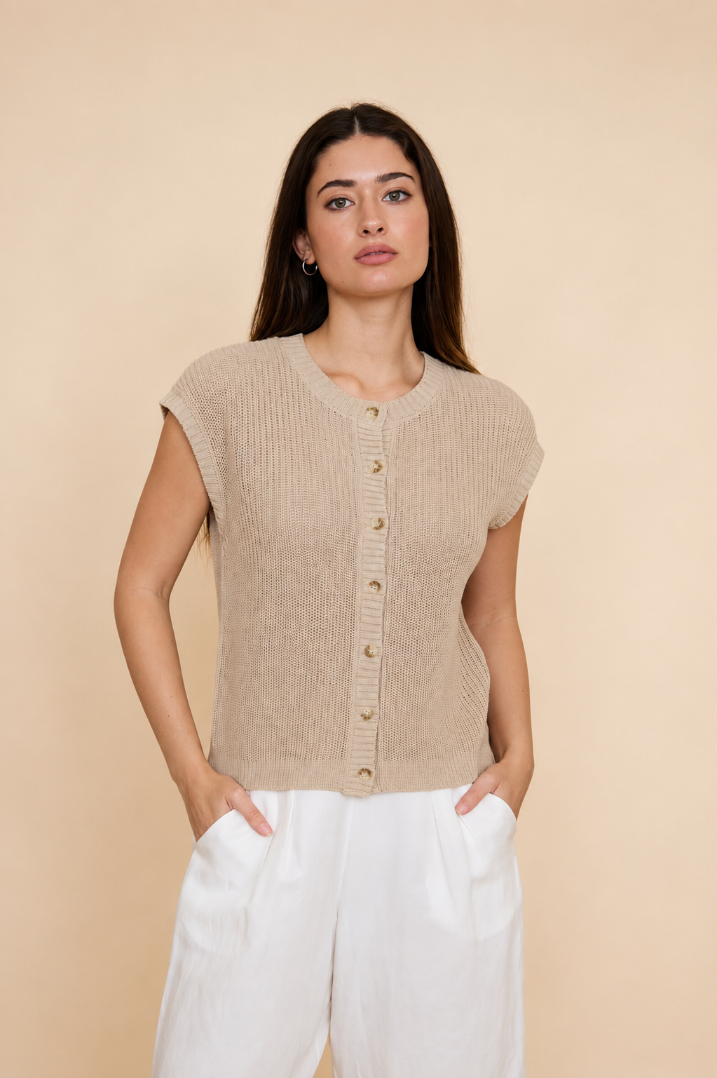 The Gwen Light Khaki Cardigan Vest
