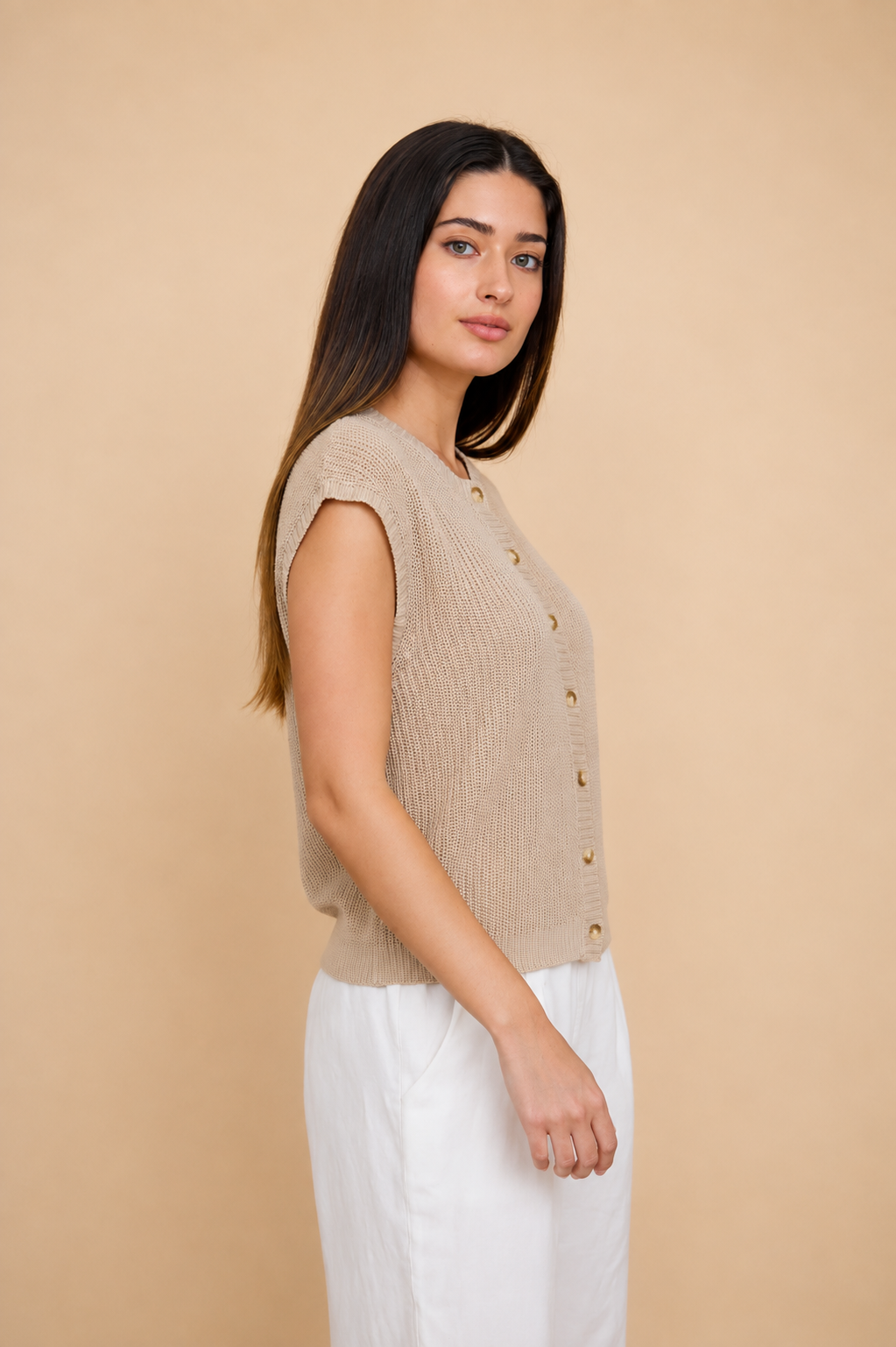 The Gwen Light Khaki Cardigan Vest