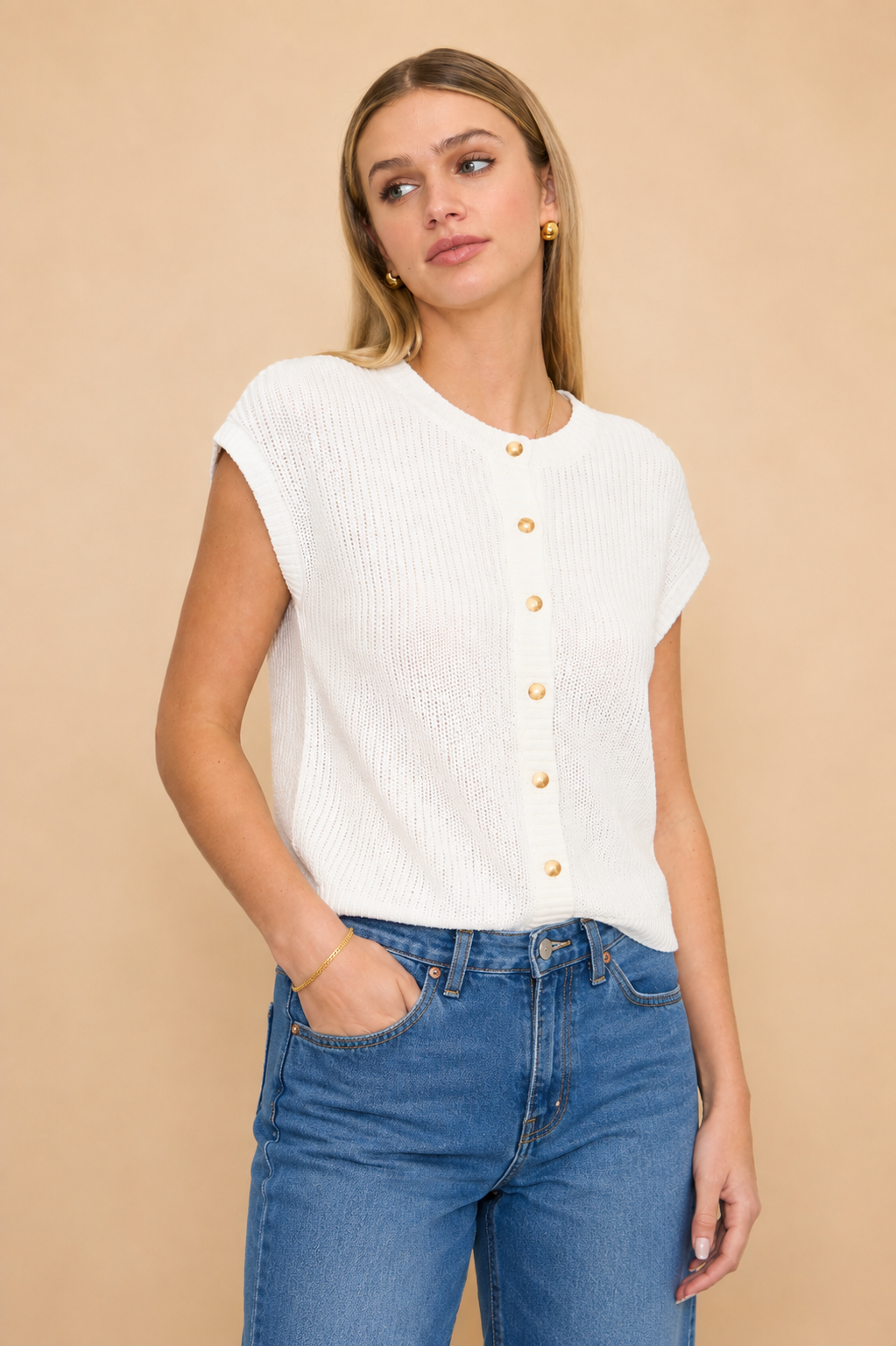 The Gwen Ivory Cardigan Vest