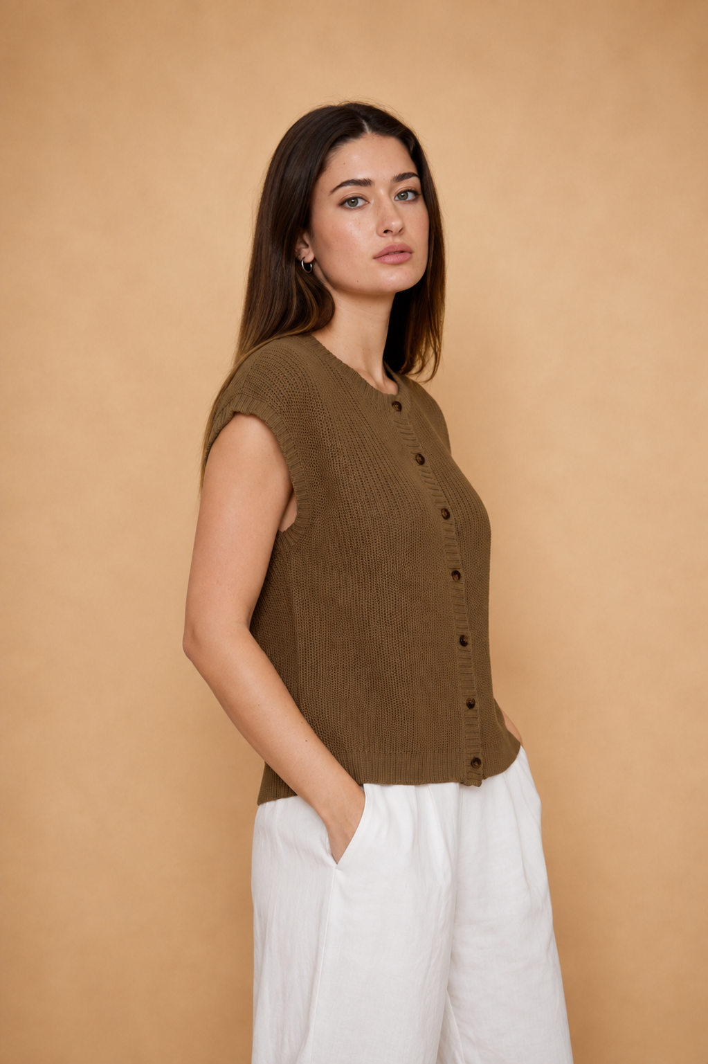 The Gwen Brown Cardigan Vest