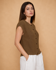 The Gwen Brown Cardigan Vest