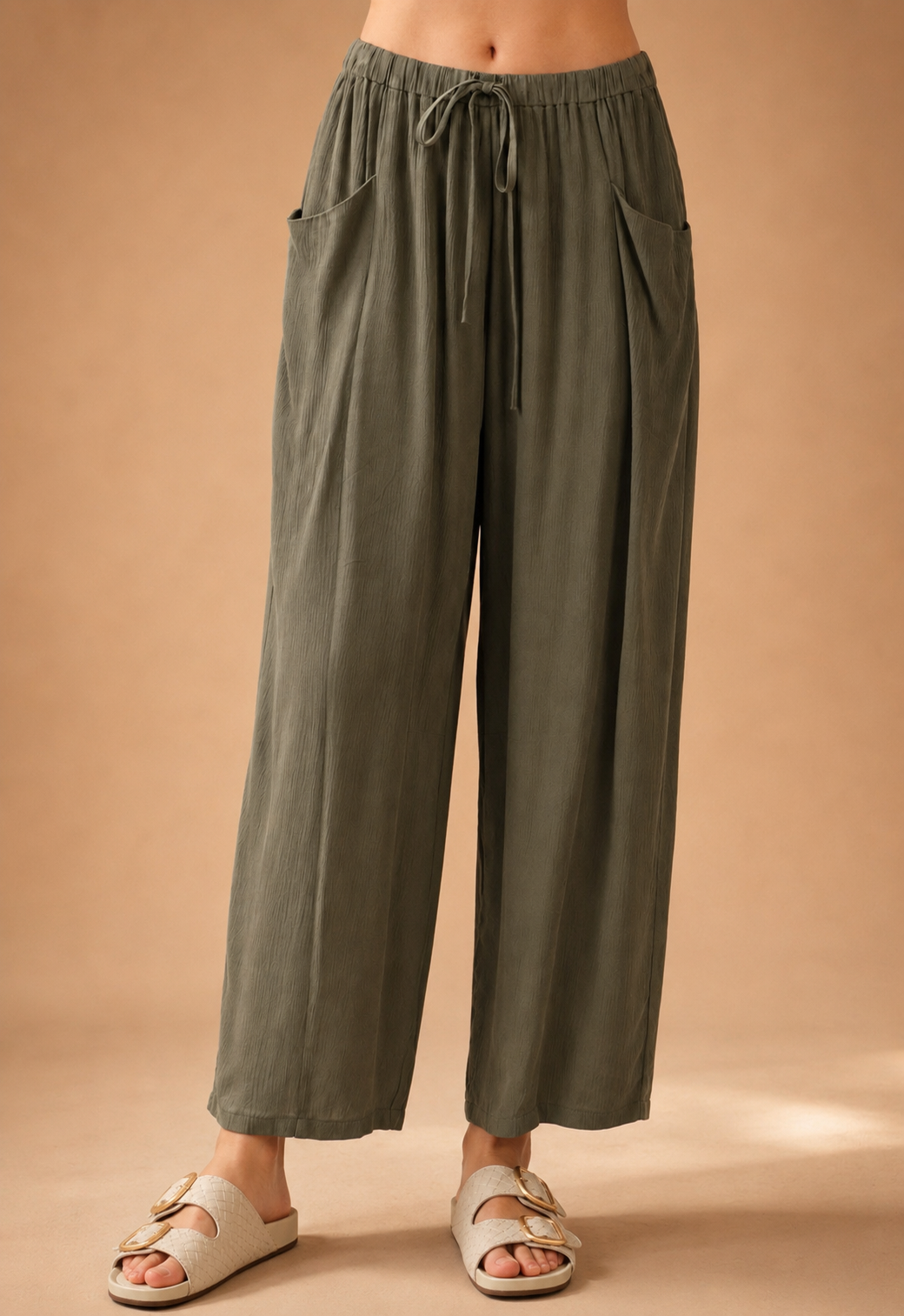 The Senna Vintage Olive Drawstring Barrel Pants