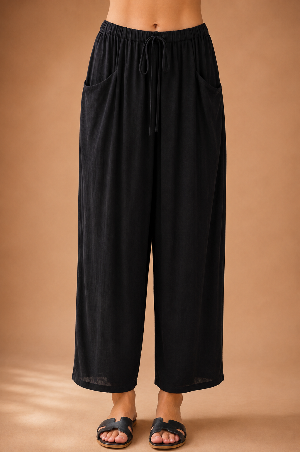 The Senna Black Drawstring Barrel Pants