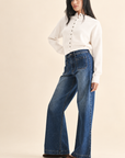 The Avery Dark Denim Micro Patch Pocket Wide Leg Jeans
