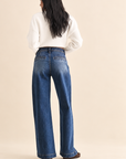 The Avery Dark Denim Micro Patch Pocket Wide Leg Jeans