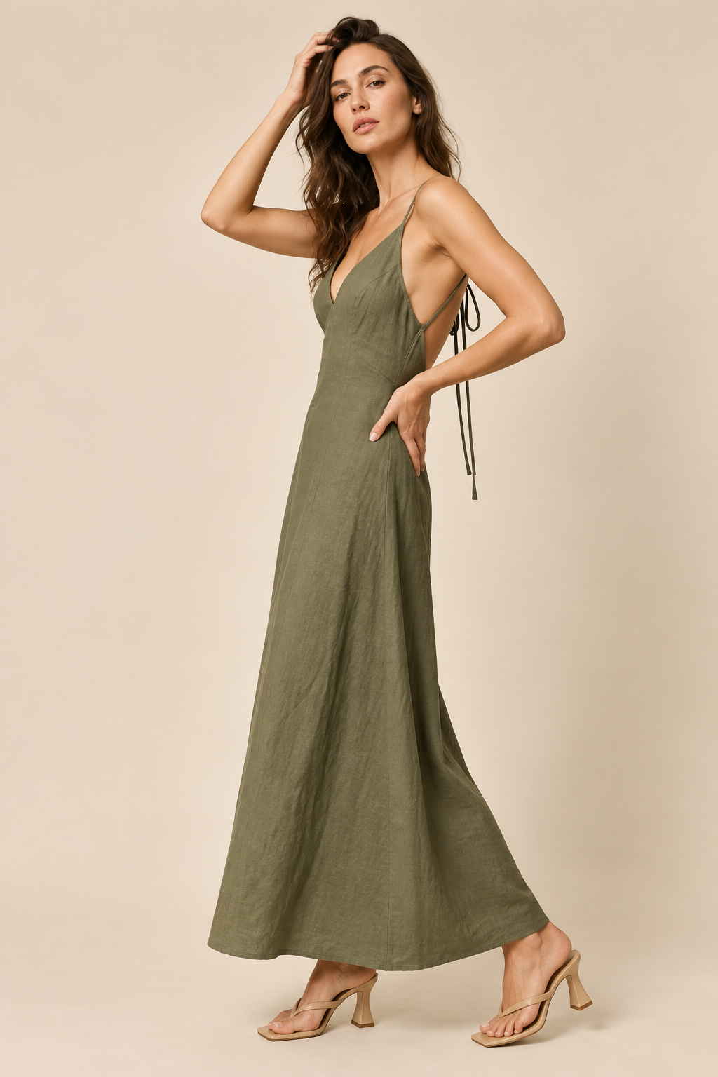 The Selma Olive Open Back Dress