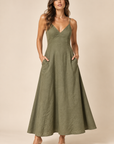 The Selma Olive Open Back Dress
