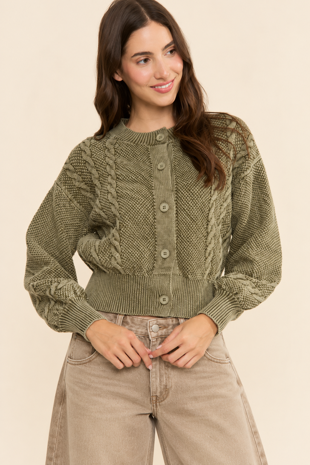 The Fallon Olive Cable Knit Cardigan