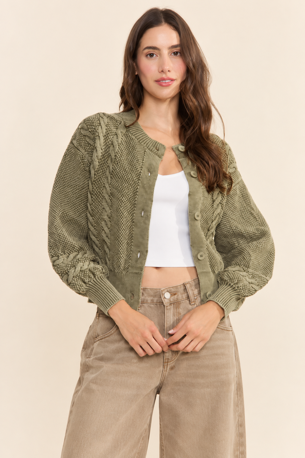 The Fallon Olive Cable Knit Cardigan