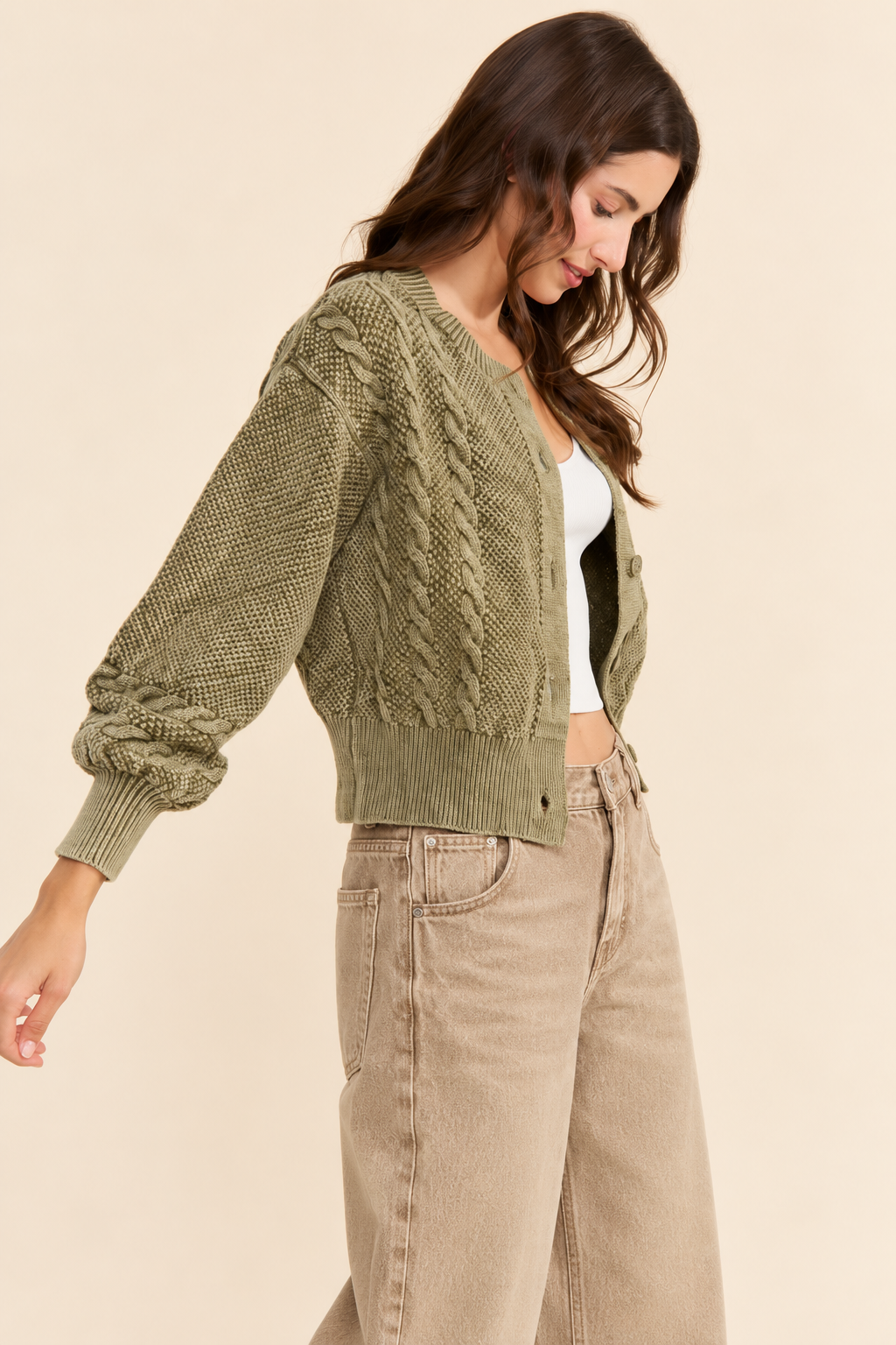 The Fallon Olive Cable Knit Cardigan
