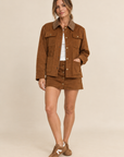 The Jodie Cognac Contrast Jacket + Skirt Set - Sold Separately