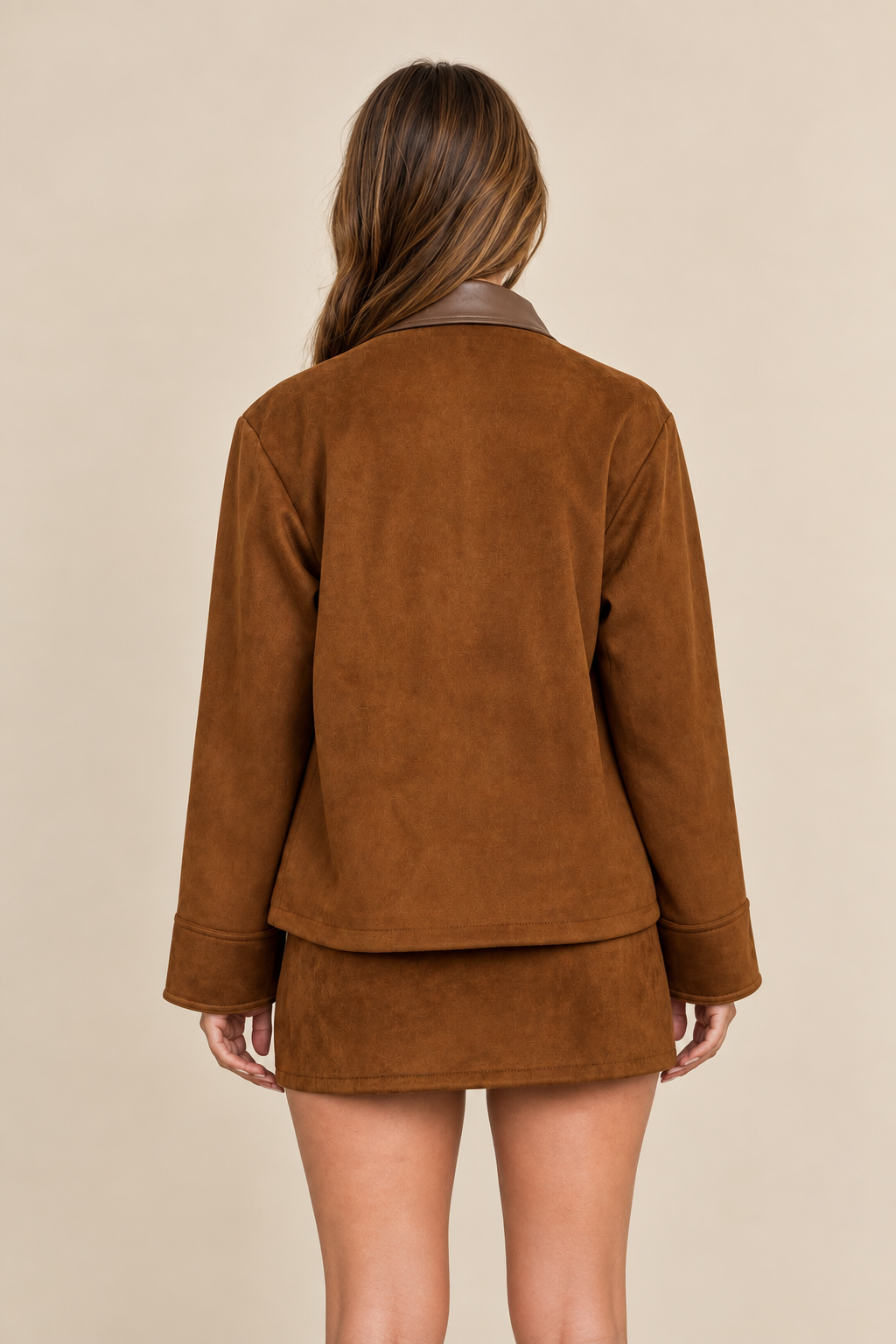 The Jodie Cognac Contrast Jacket + Skirt Set - Sold Separately