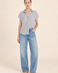 The Rhea Charcoal Striped Button Down Top