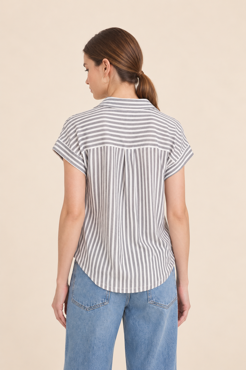 The Rhea Charcoal Striped Button Down Top