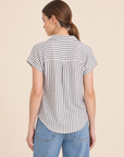 The Rhea Charcoal Striped Button Down Top