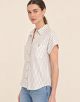 The Rhea Mocha Striped Button Down Top