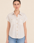 The Rhea Mocha Striped Button Down Top
