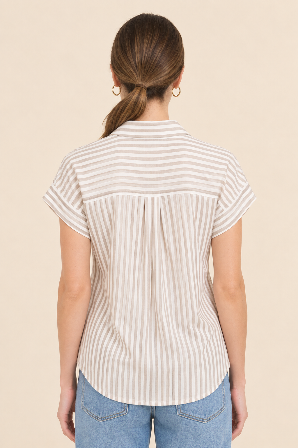 The Rhea Mocha Striped Button Down Top
