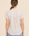 The Rhea Mocha Striped Button Down Top