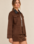 The Jodie Dark Brown Contrast Jacket + Skirt Set - Sold Separately
