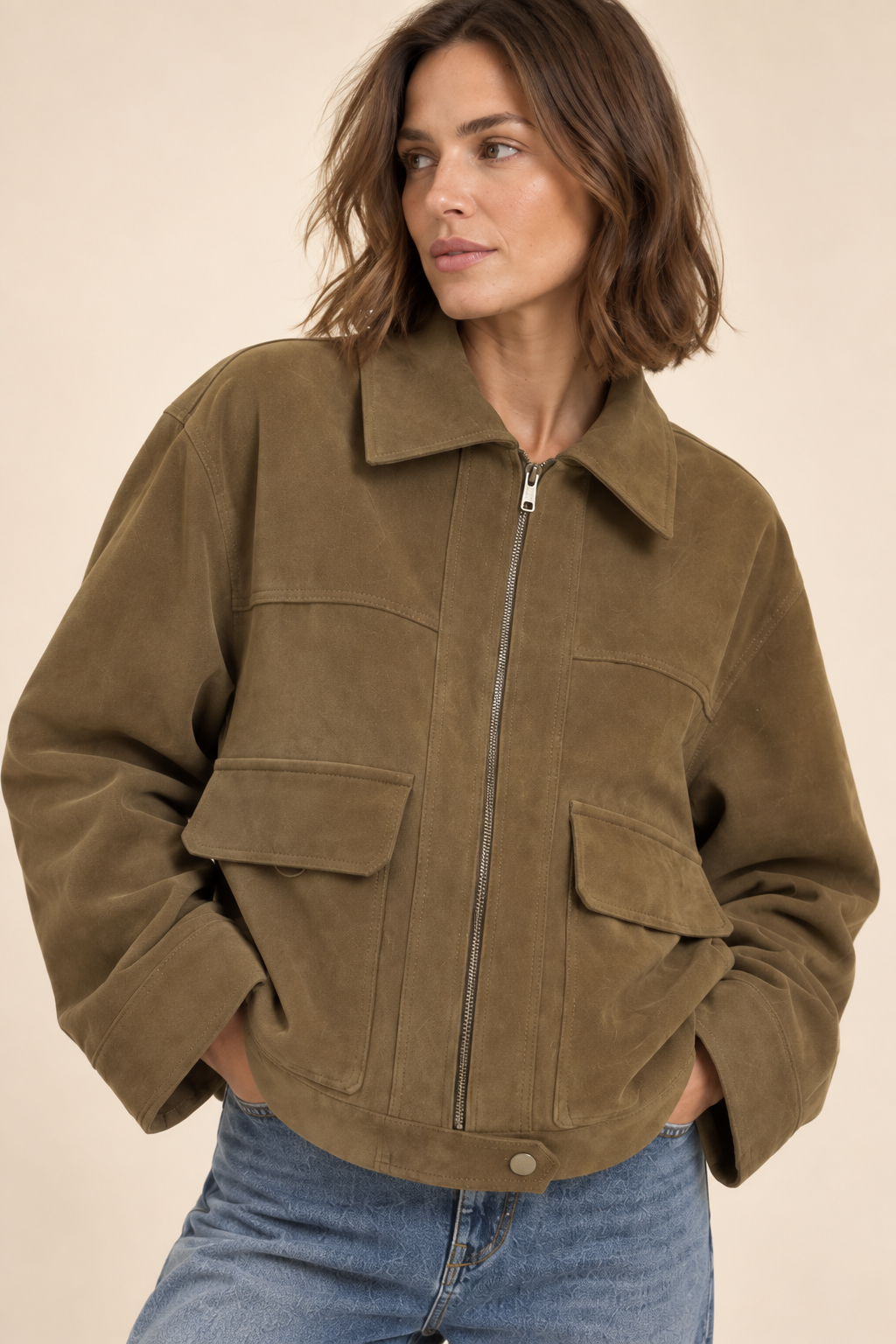 The Shiloh Vegan Suede Utility Jacket