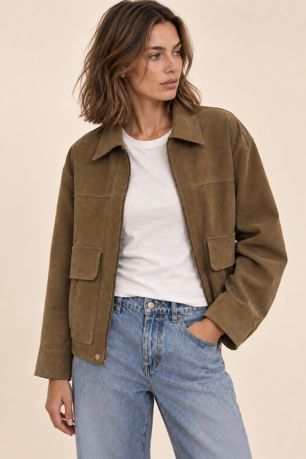 The Shiloh Vegan Suede Utility Jacket