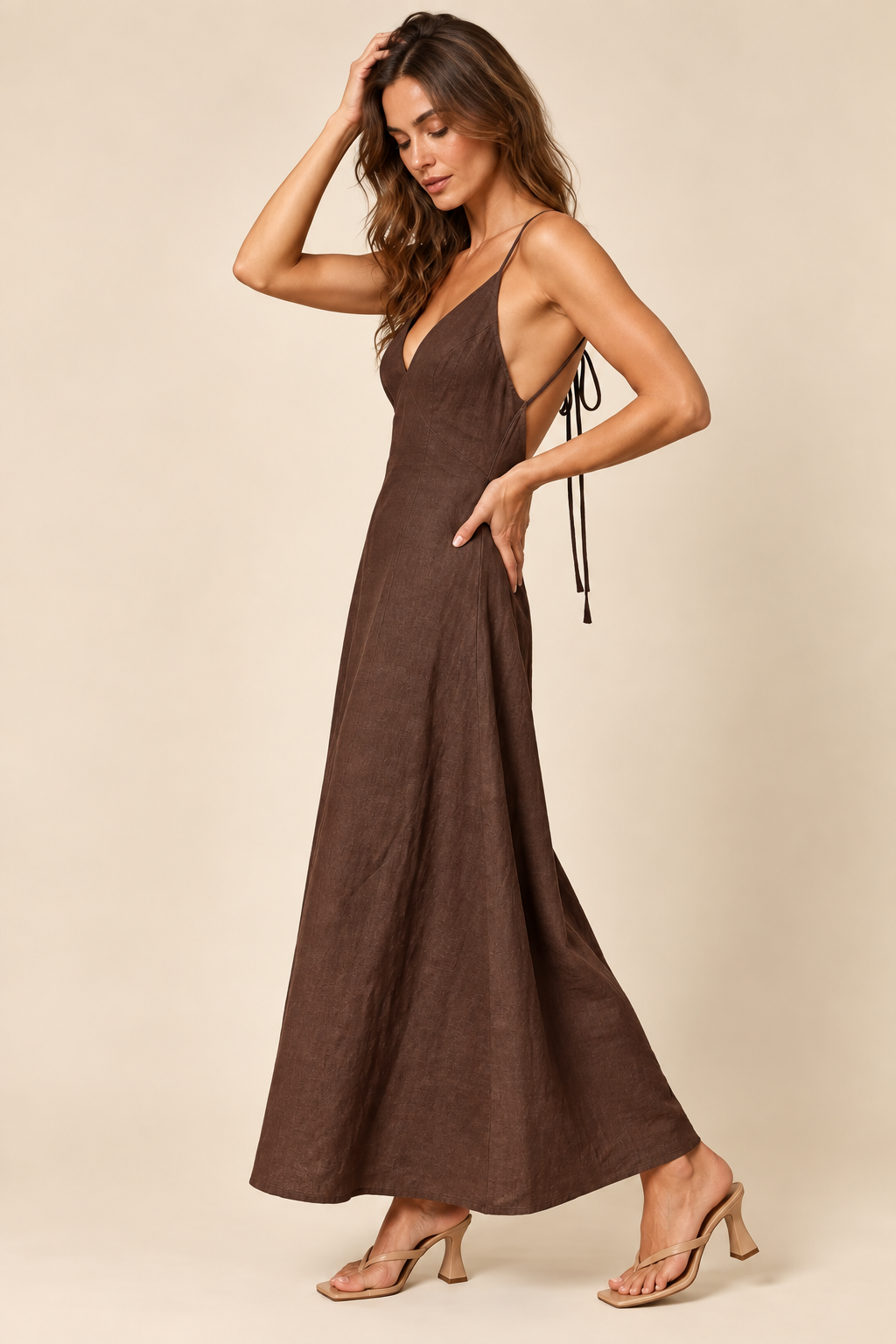 The Selma Brown Open Back Dress