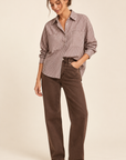 The Quinn Brown Striped Button Up Shirt